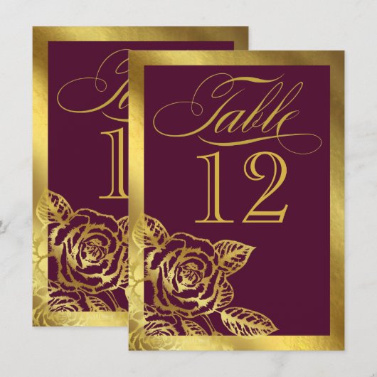 Gold Foil Burgundy  Botanische Table Kaart (Voorkant / Achterkant)