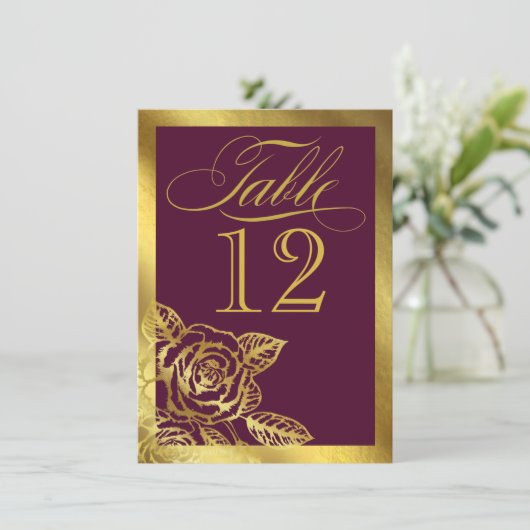 Gold Foil Burgundy  Botanische Table Kaart (Staand voorkant)
