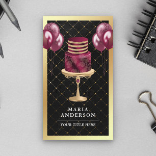 Gold Foil Burgundy Cake Balloons Event Planner Visitekaartje