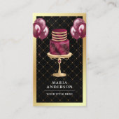 Gold Foil Burgundy Cake Balloons Event Planner Visitekaartje (Voorkant)