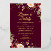 GOLD FOIL Burgundy Floral Brunch en Bubble Folie Uitnodiging (Voorkant)