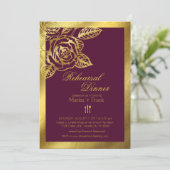 Gold Foil Burgundy  Rozen repetitie Dinner Kaart (Staand voorkant)