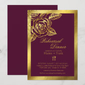 Gold Foil Burgundy  Rozen repetitie Dinner Kaart (Voorkant / Achterkant)