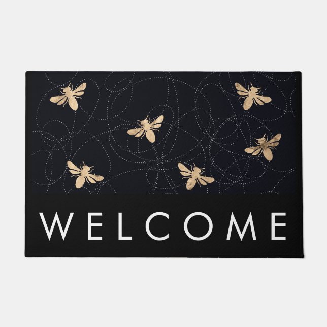 Gold Foil Busy Bee Print Welkom Mat (Voorkant)