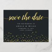 Gold Foil Calligraphy Confetti Save the Date Kaart (Voorkant)