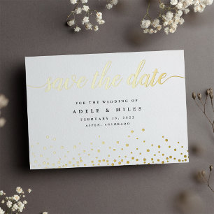 Gold Foil Calligraphy Confetti Save the Date Kaart