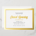 Gold Foil Calligraphy Grand Opening Folie Uitnodiging<br><div class="desc">Deze elegante Grand Opening uitnodiging is voorzien van een ontwerp dat is voorzien van een gouden foliescript en een gouden foliergrens.</div>