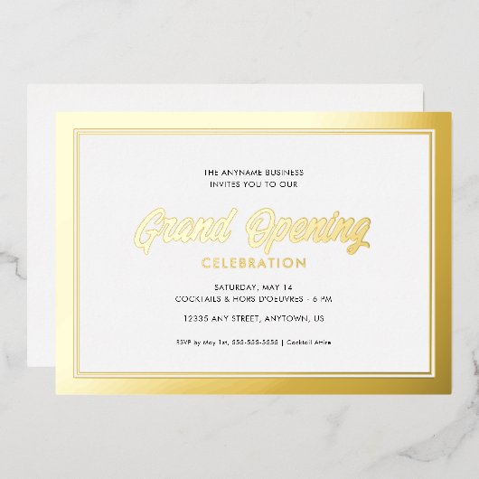 Gold Foil Calligraphy Grand Opening Folie Uitnodiging (Voorkant / Achterkant)