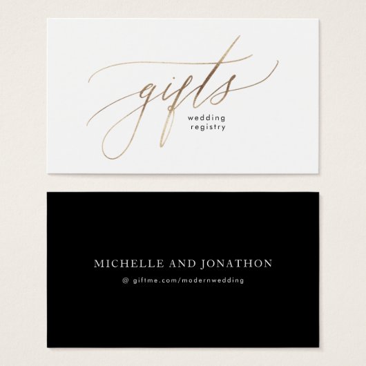 Gold Foil Calligraphy Moderne Wedding Gift Registr Visitekaartje (Voorkant /achterkant)