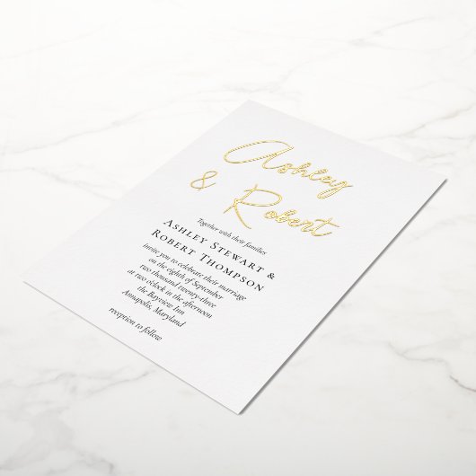 Gold Foil Calligraphy Script Modern Wedding Folie Uitnodiging (Gedraaid)