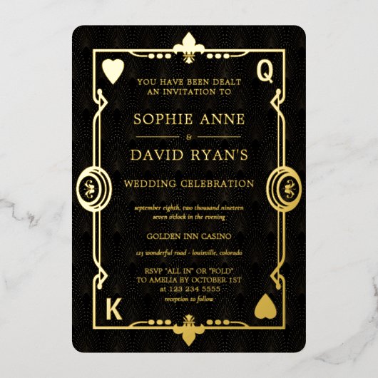 GOLD FOIL Casino Night Las Vegas Poker Wedding Folie Uitnodiging (Voorkant)