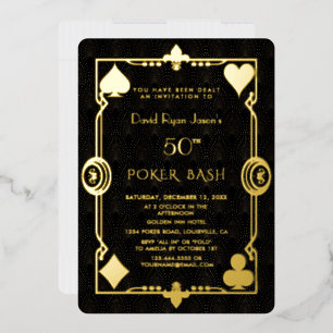 GOLD FOIL Casino Night Poker Bash Man Birthday Folie Uitnodiging