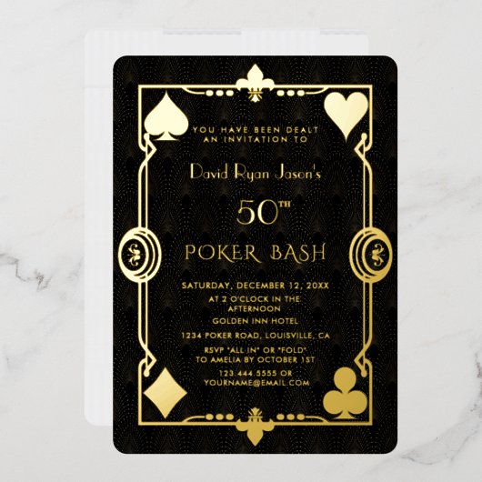 GOLD FOIL Casino Night Poker Bash Man Birthday Folie Uitnodiging (Envelop)