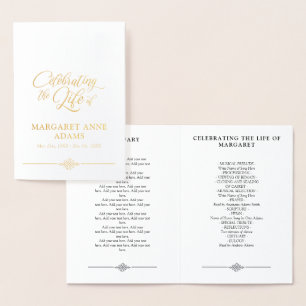 Gold Foil Celebration of Life Funeral Programme Folie Kaarten