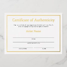 Gold Foil Certificate of Authenticity for Art Folie Feestdagenkaart