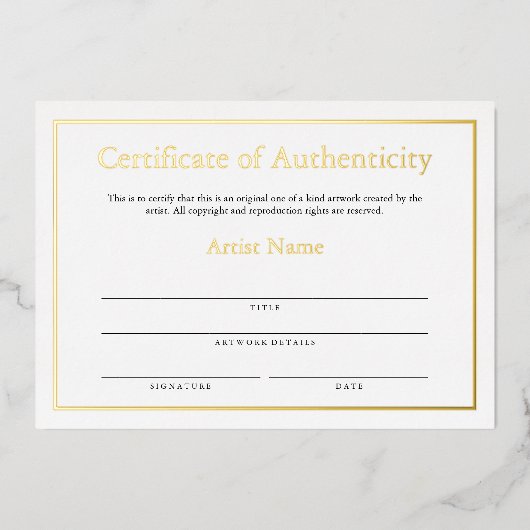Gold Foil Certificate of Authenticity for Art Folie Feestdagenkaart (Voorkant)