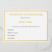 Gold Foil Certificate of Authenticity for Art Folie Uitnodiging (Voorkant)