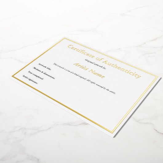 Gold Foil Certificate of Authenticity for Art Folie Uitnodiging (Gedraaid)