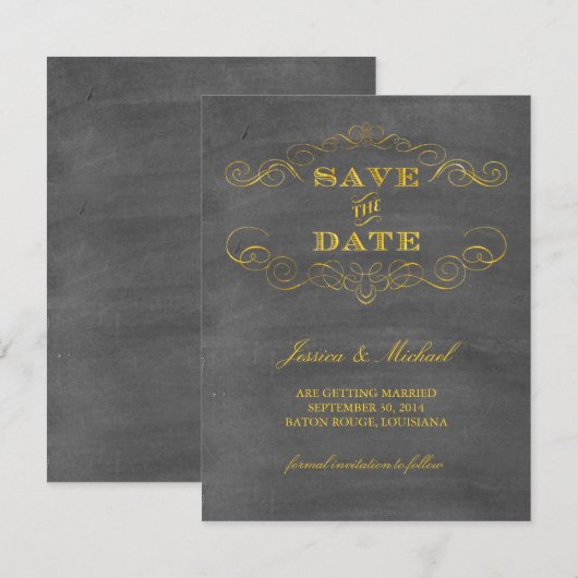 Gold Foil Chalkboard Save the Date (Voorkant / Achterkant)
