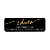 Gold Foil Cheers Calligraphy Chic Holiday Address Etiket (Voorkant)