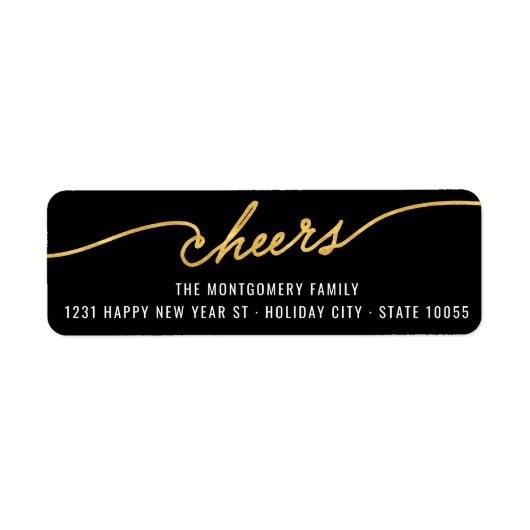 Gold Foil Cheers Calligraphy Chic Holiday Address Etiket (Voorkant)