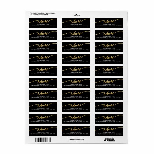 Gold Foil Cheers Calligraphy Chic Holiday Address Etiket (Full Sheet)