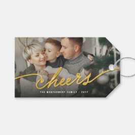 Gold Foil Cheers Calligraphy Script Photo Holiday Cadeaulabel