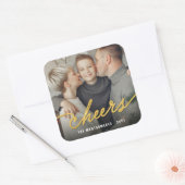 Gold Foil Cheers Calligraphy Script Photo Holiday Vierkante Sticker (Envelop)