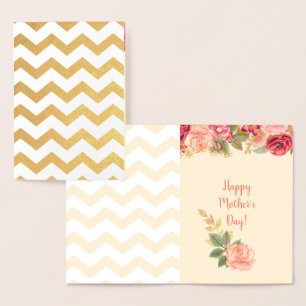 Gold Foil Chevron Stripes ROZEN MOEDERDAG Folie Kaarten