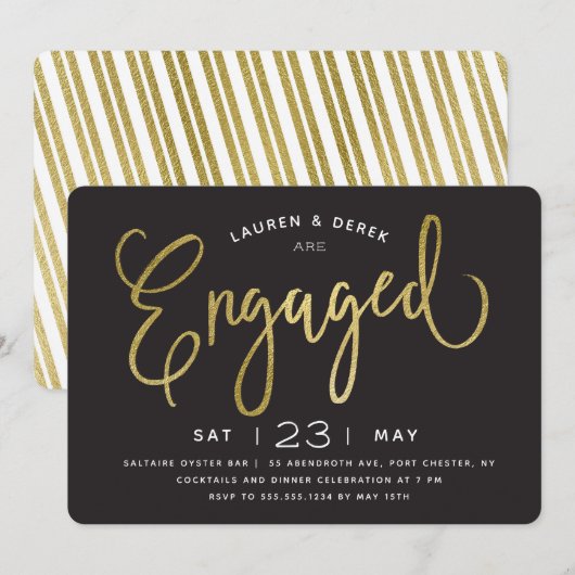 Gold Foil Chic Lettering Engagement Party Kaart (Voorkant / Achterkant)