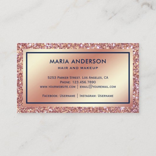 Gold Foil Circle Roos Gold Sequins Glitter Make-up Visitekaartje (Achterkant)