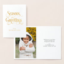 Gold Foil Classic Seasons Greeting Holiday Kaart