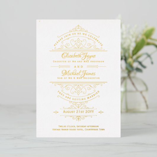GOLD FOIL Classic White Weddenschap Folie Uitnodiging (Staand Voorkant)