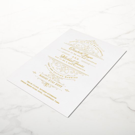 GOLD FOIL Classic White Weddenschap Folie Uitnodiging (Gedraaid)
