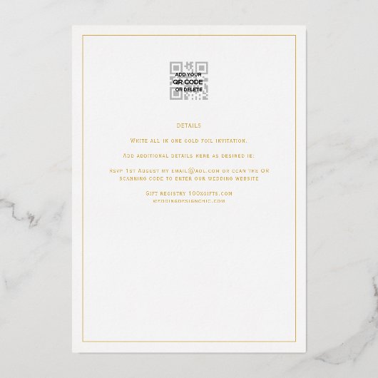 GOLD FOIL Classic White Weddenschap Folie Uitnodiging (Achterkant)