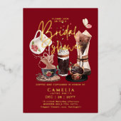 Gold Foil Coffee Cupcakes VRIJGEZELLENFEEST QR Cod Folie Uitnodiging (Voorkant)