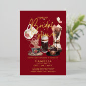 Gold Foil Coffee Cupcakes VRIJGEZELLENFEEST QR Cod Folie Uitnodiging (Staand Voorkant)