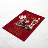 Gold Foil Coffee Cupcakes VRIJGEZELLENFEEST QR Cod Folie Uitnodiging (Gedraaid)