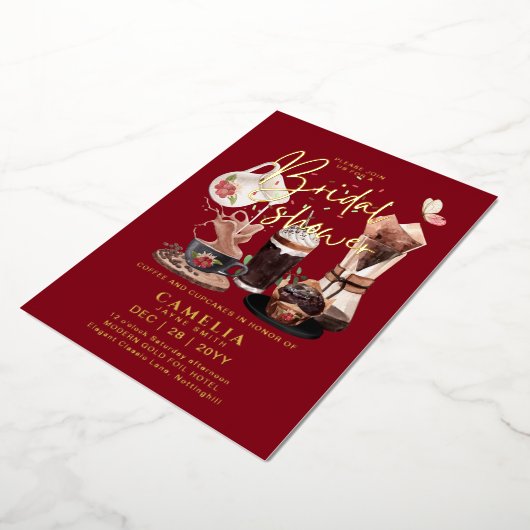 Gold Foil Coffee Cupcakes VRIJGEZELLENFEEST QR Cod Folie Uitnodiging (Gedraaid)