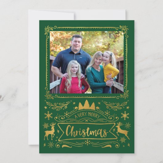 Gold Foil Collage op groene kerstfoto Feestdagenkaart (Voorkant)