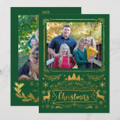 Gold Foil Collage op groene kerstfoto Feestdagenkaart (Voorkant / Achterkant)