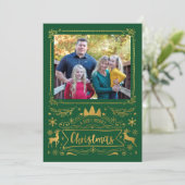 Gold Foil Collage op groene kerstfoto Feestdagenkaart (Staand voorkant)