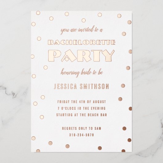 Gold Foil Confetti Bachelorette Party Folie Uitnodiging (Voorkant)