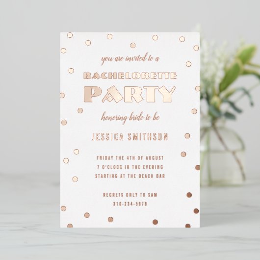 Gold Foil Confetti Bachelorette Party Folie Uitnodiging (Staand Voorkant)