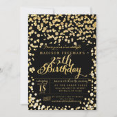 Gold Foil Confetti Black Birthday Party Kaart (Voorkant)