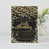 Gold Foil Confetti Black Birthday Party Kaart (Staand voorkant)