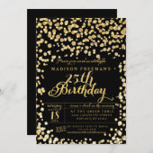 Gold Foil Confetti Black Birthday Party Kaart (Voorkant / Achterkant)