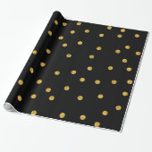 Gold Foil Confetti Black Cadeaupapier (Uitgerold)