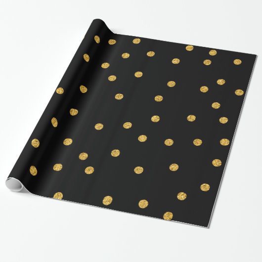 Gold Foil Confetti Black Cadeaupapier (Uitgerold)