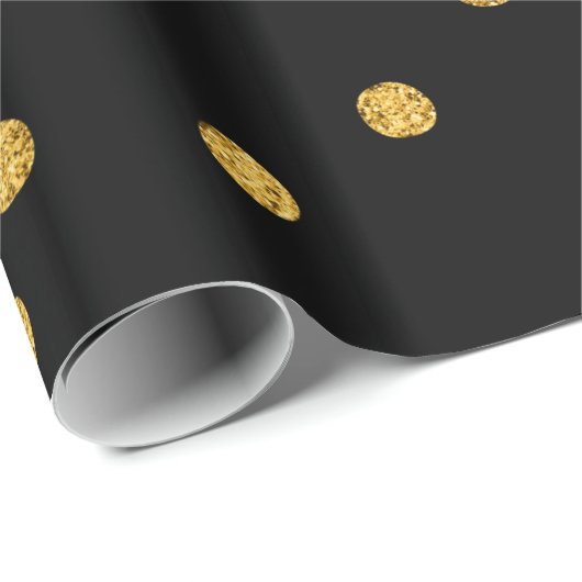 Gold Foil Confetti Black Cadeaupapier (Rol Hoek)